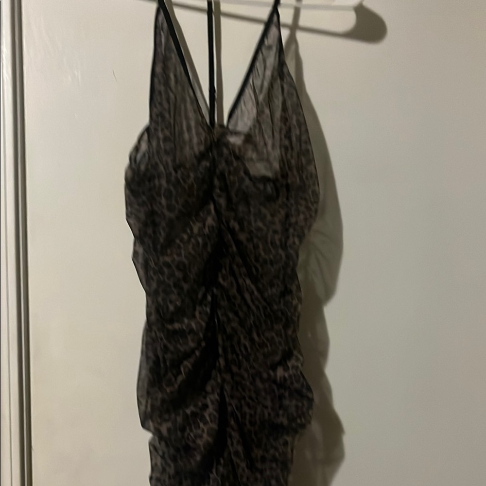 SHEIN Leopard print mesh  Intimates Sleepwear with zipper in front